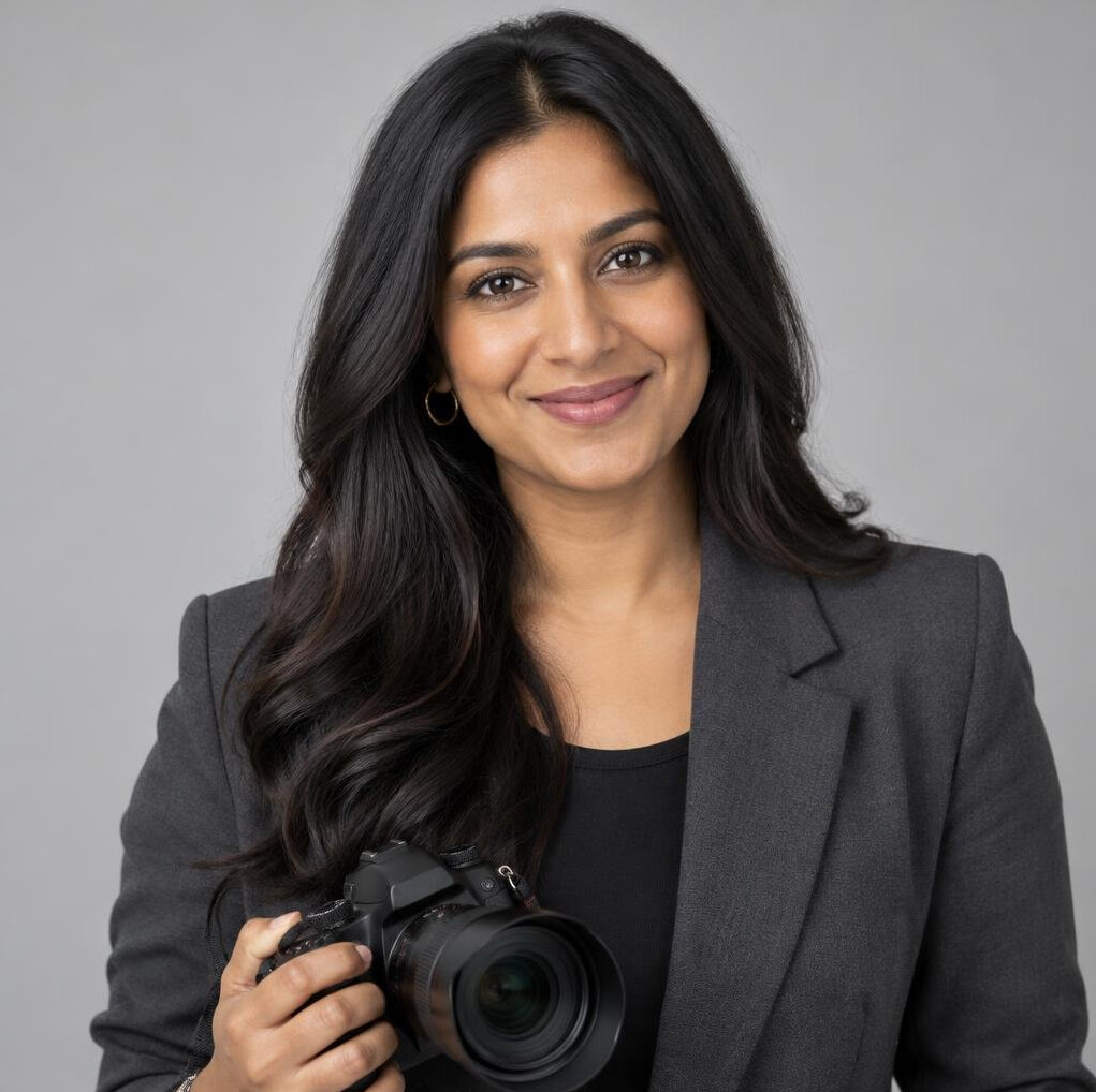 Portrait of a woman with long dark hair smiling